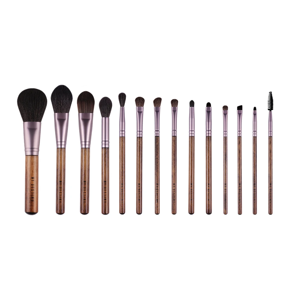Tanie 14 sztuk zestaw pędzli do makijażu naturalnego włosia kozy drewna w proszku pędzel do blendowania cieni do powiek kompletny kosmetyczne zestaw szczotek