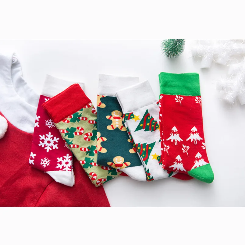 Новинка, женские хлопковые Повседневные носки с принтом снежинок и оленей, 5 шт./лот, для девушек и женщин, для мужчин, рождественский подарок, чулочно-носочные изделия