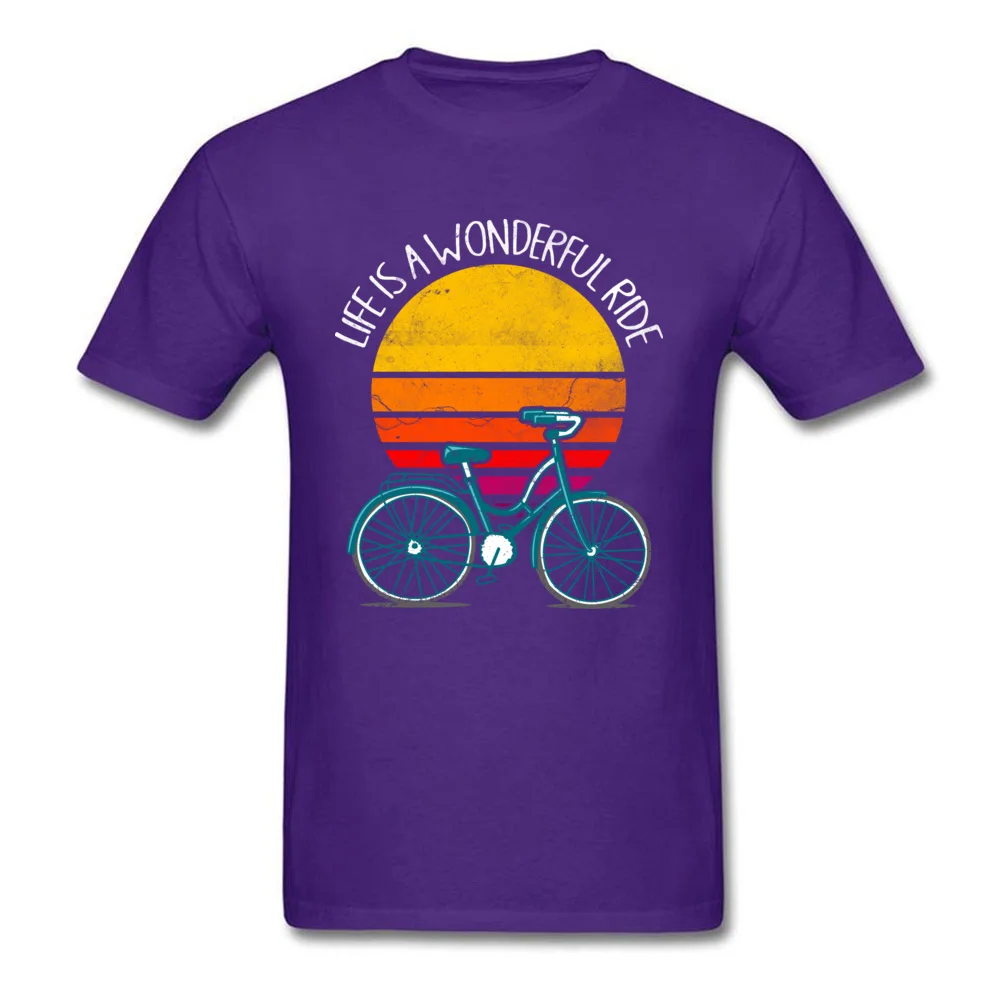 Europe Cool Labor Day 100% Cotton Round Collar Men Tops Shirts Party Tshirts Fashion Short Sleeve T-shirts Top Quality LIFE IS A WONDERFUL RIDE   cool vintage design bicycle shirt purple