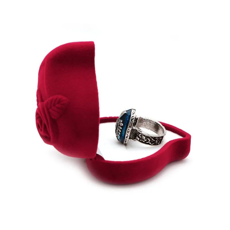 

Fashion Double Ring Box Velvet Jewelry Storage Case Rose Flower Heart Shape Gift Y4QB