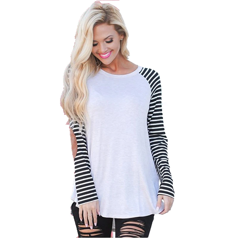 Women Casual Striped Tops New T Shirt Loose Fashion Cotton Long Sleeve