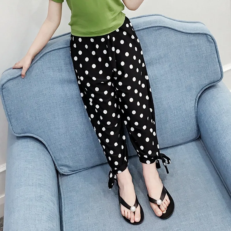 

Chiffon Little Girls Kids Trousers Black Wide Pants Big Girl Pants Summer Autumn Dot Striped 2019 New Back To School Clothing