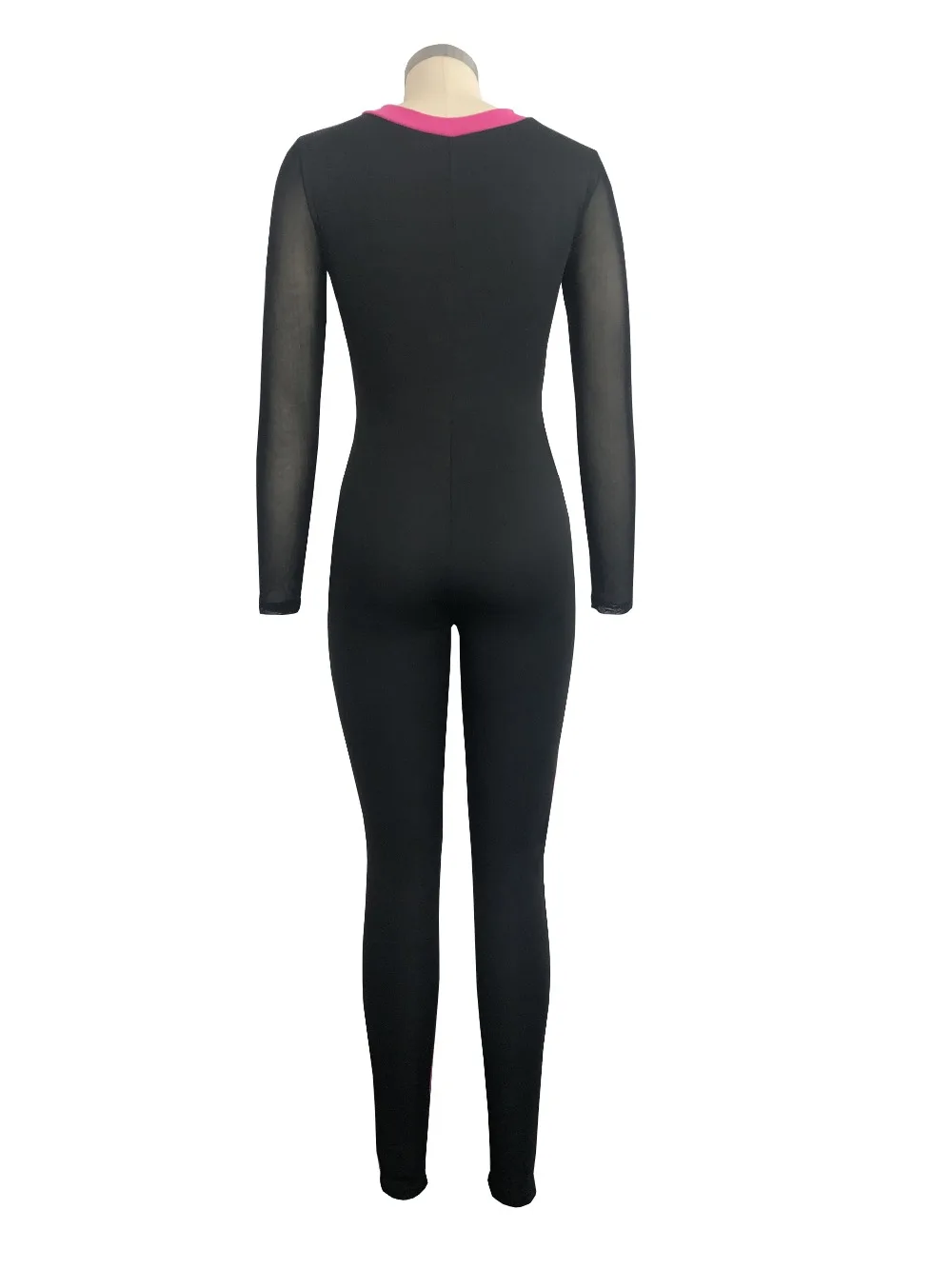 Tsuretobe Bodycon Sheer сетчатый комбинезон Для женщин с длинными рукавами в стиле пэчворк комбинезон на молнии Женская мода перспектива сексуальная боди тонкий