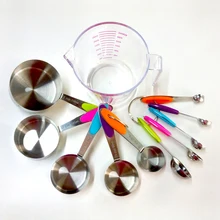 

Stainless Steel Measuring Cups Spoons Plastic Measuring Cup Set (1 cup set+ 1 spoon set + 1 plastic cup)