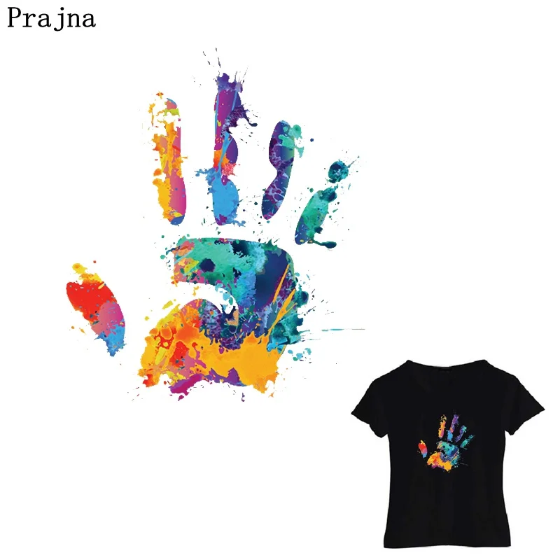 

Prajna Animal Heat Transfers Hand Print Animal Colorful Fox Iron-on Patches Stripe On Clothing Hot Vinly Patch DIY Dress Clothes