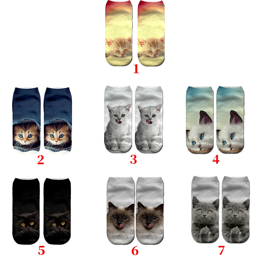 Милые носки унисекс; нескользящие эластичные носки с 3D рисунком кота для взрослых