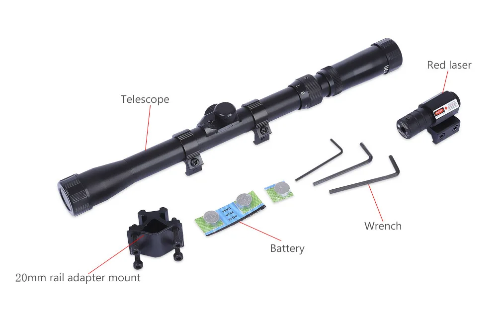 4 x 20 Red Laser Sighting Telescope Kit Sniper Hunting Accessory