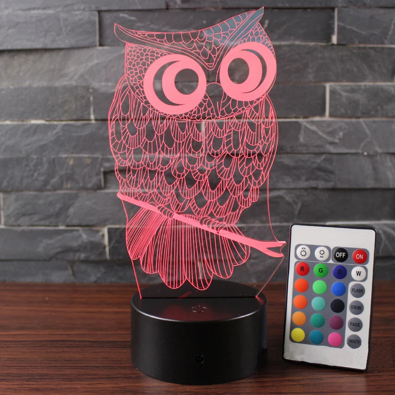 Милые животные Сова тема 3D светодиодный лампа светодиодный ночник 7 цветов Изменение сенсорного настроения лампа Рождественский подарок