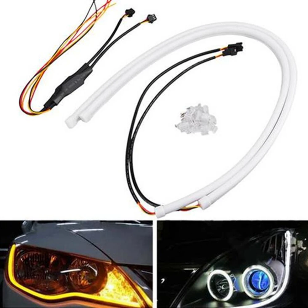 

2pcs 60cm DRL Daytime Running Lights Tear Strip Flexible LED Tube Strip Style Car Headlight Turn Signal Light Parking Lamps