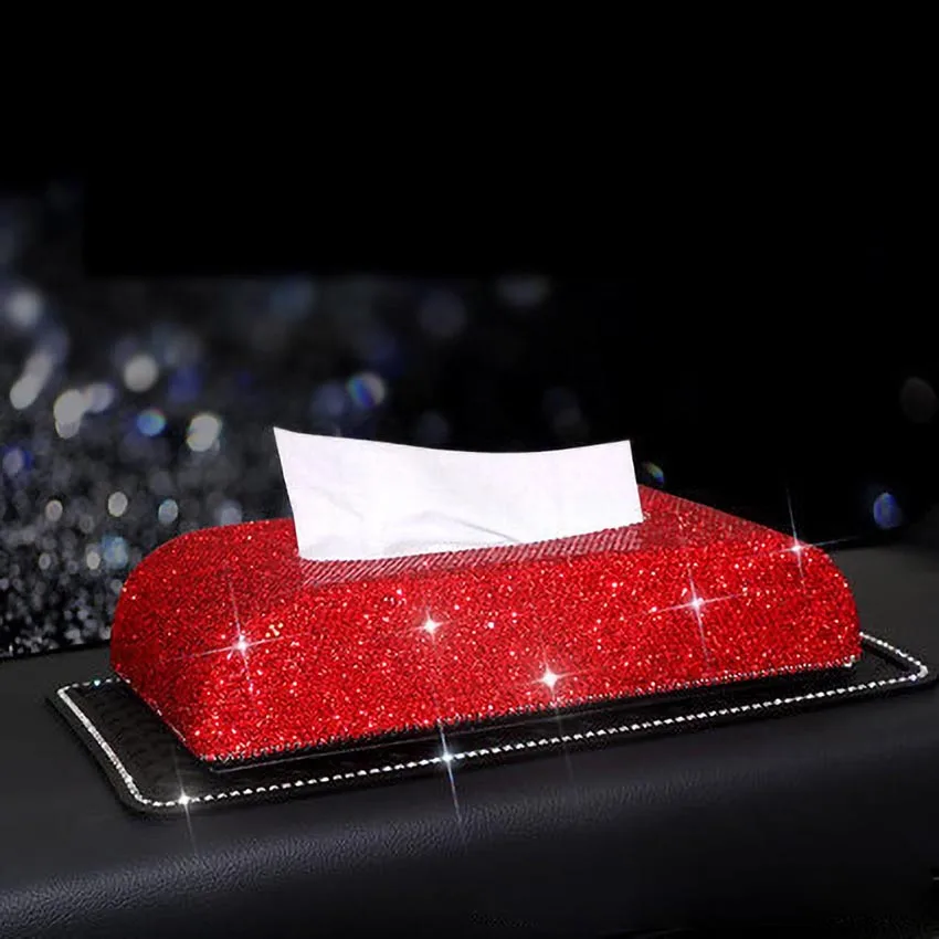 Роскошный bing bling алмаз коробка ткани полный горный хрусталь держатель автомобиль