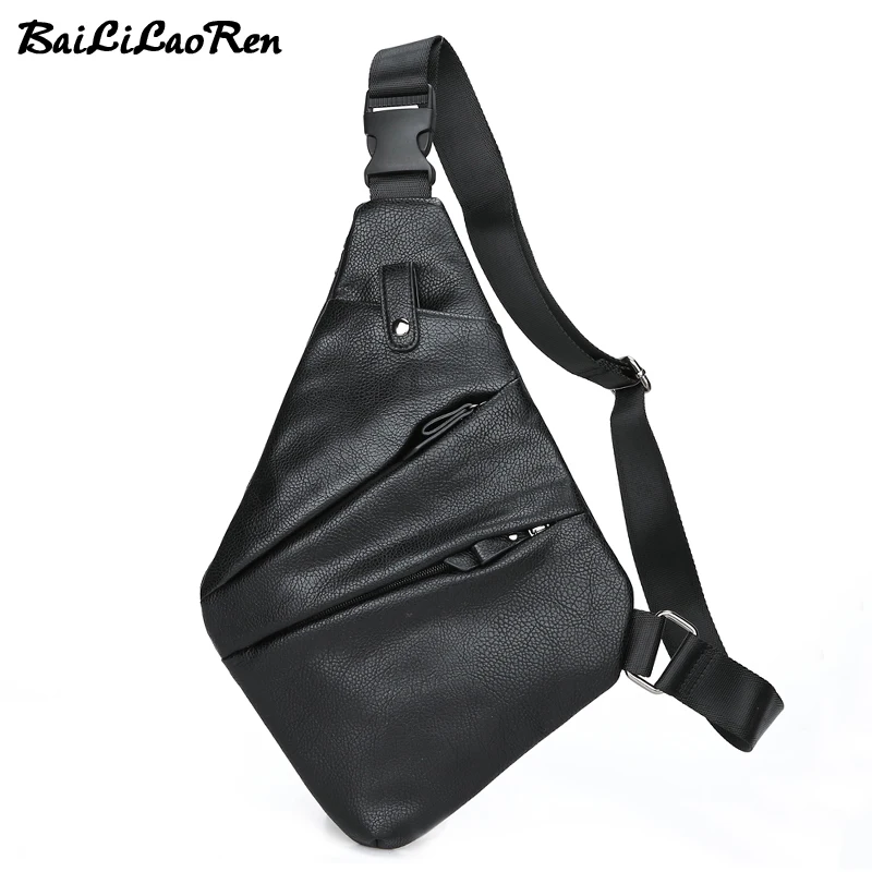 BaiLiLaoRen Brand Soft Leather Men Chest Pack Single Shoulder Strap Back Bag Messenger Travel Rucksack Bags Bolsas |