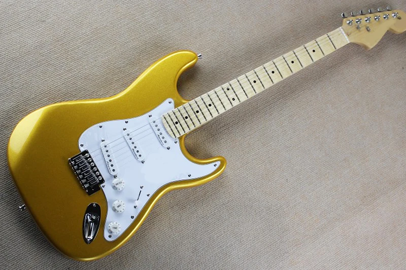 

Golden Electric Guitar with White Pickguard,Maple Scalloped Fretboard,22 Frets,Chrome Hardwares,offering customized services
