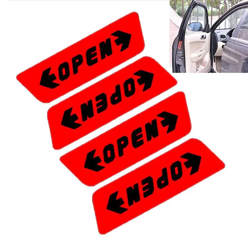 

4 Pcs/Set Retail Reflective Red Open Words Cars Door Sticker Safety Warning Styling Car Stickers Free Shipping