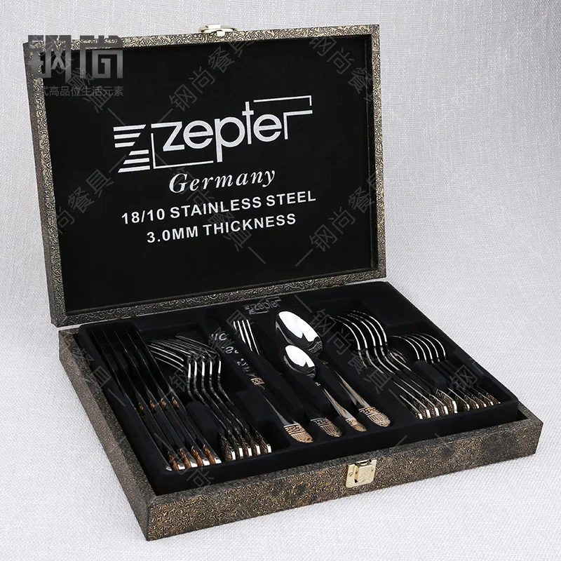 24Pcs/ Wooden Packing Cutlery Set Stainless Steel Western Food