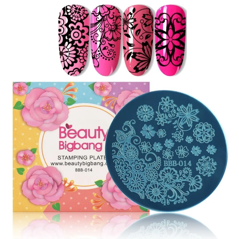 

BeautyBigBang Round Nail Stamping Template Plates Flowers Geometric Image Polish Transfer DIY Tools For Nail Art