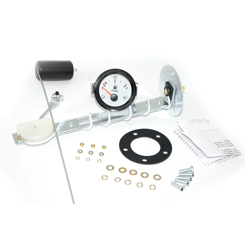 

2" 52mm White Face Fuel Level Gauge Car Meter with Fuel Float Sensor White LED Light Black Rim Automotive Gauges 12V