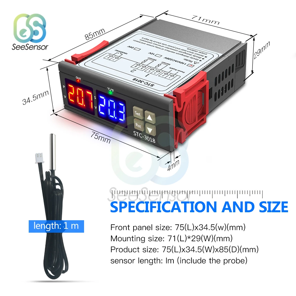 Двойной цифровой регулятор температуры Переключатель STC-3018 12 В 24 в 110 В 220 В по Цельсию и Фаренгейту C/F терморегулятор Термостат