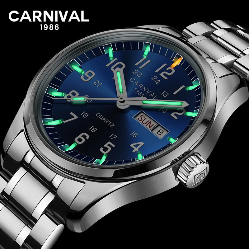 

Carnival luxury brand Tritium T25 luminous military watch Switzerland quartz men watches steel waterproof clocks relojs Business