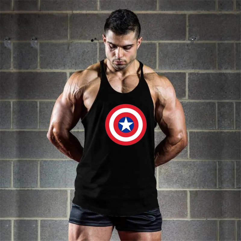 

Brand Fitness Clothing Captain America Bodybuilding Stringer Tank Top Men Vest Singlets sportswear debardeur homme
