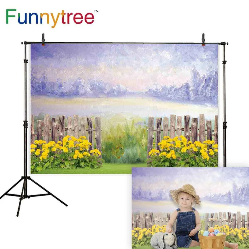 

Funnytree watercolor spring photography backdrop flower fence rustic background kid photocall photobooth shoot prop decor custom