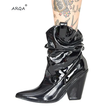 

ARQA 2019 Women's pointed toe wedge boot purity sexy walking show mid heel boots Women short Boots