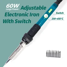 220 В ЕС дополнительный паяльник 60 Вт YIHUA 947-III паяльник Комплект с переключателем контроля температуры+ 10 шт. наконечники