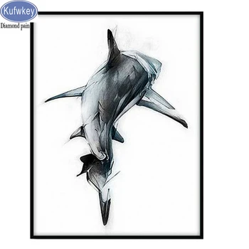 

round diamond Painting cross stitch full square embroidery mosiac Shark Canvas Wall Art Picture Home Decoration painting craft