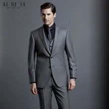 Уголь мужские костюмы свадебные смокинг для жениха комплект из 3 предметов куртка+ жилет+ брюки Slim Fit Повседневное best человек костюм мужской формальный выпускного вечера вечерние костюмы