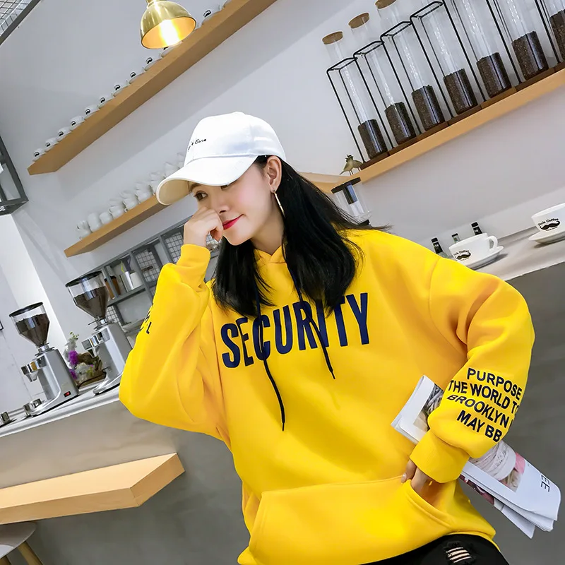 

Autumn And Winter Printed Letter Long Sleeves Thick Sweatshirt Womens Hoodies 2019 Korean Streetwear Red Hoodie For Women