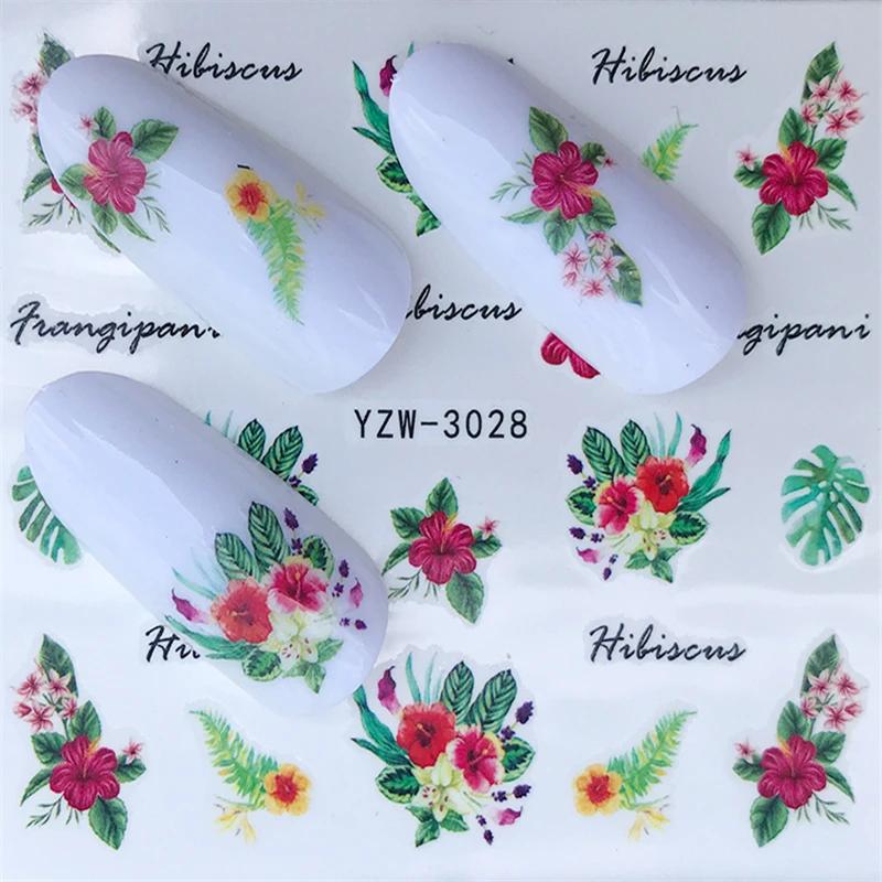 

FWC 1 Sheet Summer Green Leaf/Flower Fragrance Designs French Nail Water Decals Ar Transfer Stickers Decoration DIY
