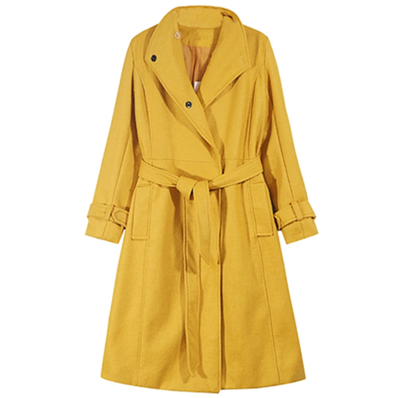 2017 зимние Для женщин Полушерстяное пальто длинный плащ женский желтый верхняя