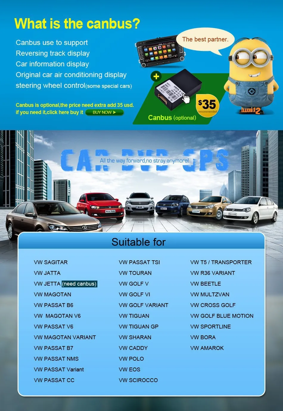 Discount Android 7.1 New 8 Inch 2 DIN 800*480 Car DVD GPS For VW Passat B6 / B7 / Passat CC with WiFi Canbus and free 8G Card and Map 5