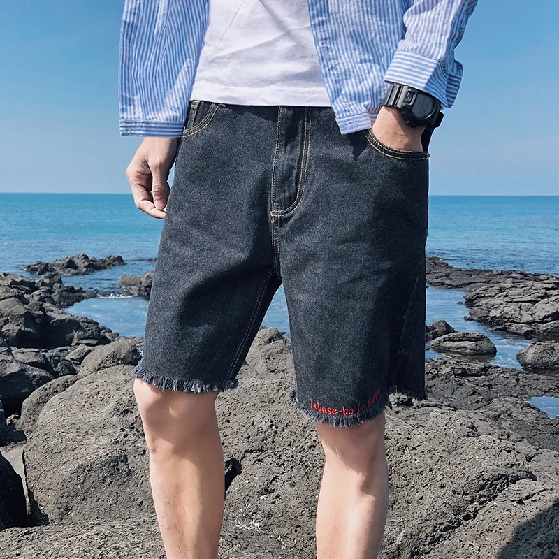 Men's Summer Black Short Jeans Men Straight Denim Shorts New Male Solid