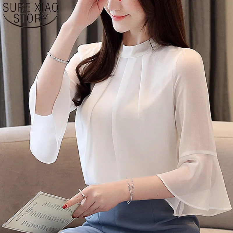 Women blouses women tops blusas 2019 elegante women Half Flare Sleeve shirt chiffon blouse white blouse shirts harajuku 3747 50 Women blouses women tops blusas 2019 elegante women Half Flare Sleeve shirt chiffon blouse white blouse shirts harajuku 3747 50