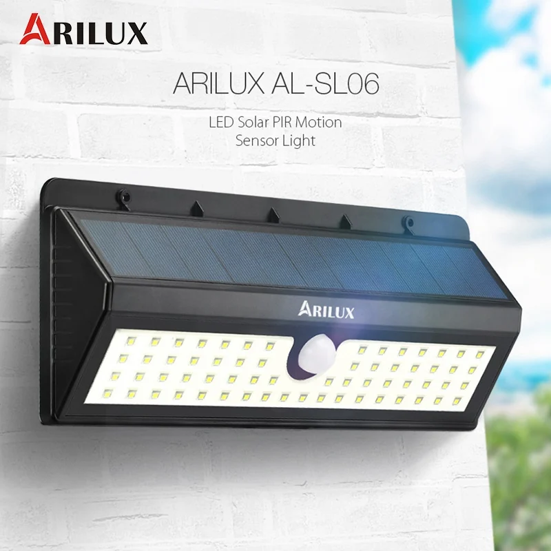 ARILUX AL SL06 62 LED Solar Light Outdoor PIR Motion Sensor LED Wall Garden Light Waterproof