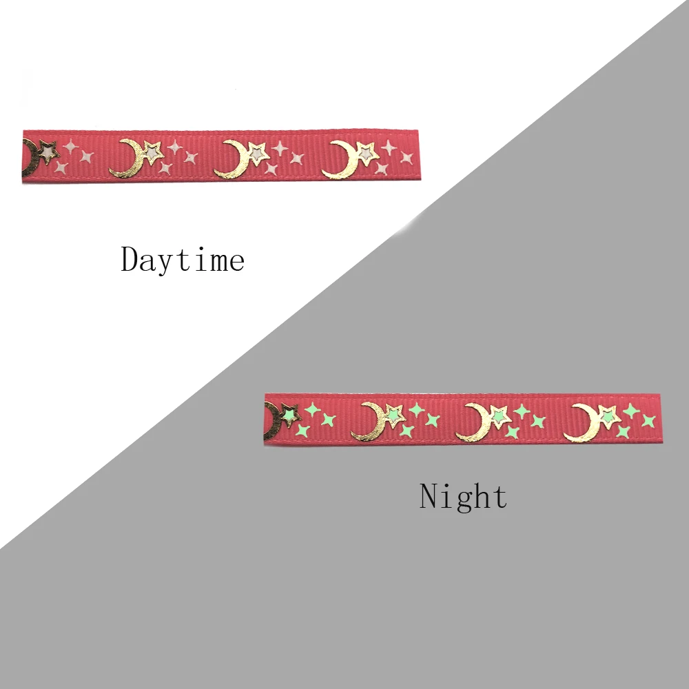 

David accessories 3/8" 9mm Star Starfish Moon Glow in the Dark Polyester Ribbon 5 yards,DIY Handmade Materials,5Yc4166