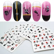 12 шт./компл. черная кошка Водные Наклейки для ногтей мультяшный дизайн ногтей водяные наклейки для ногтей Обёрточная бумага Стикеры маникюр с использованием водяных знаков инструменты ZJT3024