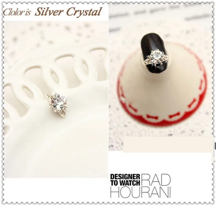 silver 10pcs 10 шт/партия Сплав Блеск 3d кольца для нейл-арта аксессуары для ногтей с искусственными камнями Золотые/Серебряные украшения для ногтей, украшения на ногти принадлежности для салонов - Цвет: silver 10pcs