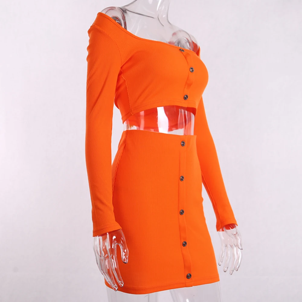 Модный летний женский короткий топ с длинным рукавом и открытыми плечами+ юбка с высокой талией, Женский облегающий вечерний комплект одежды из 2 предметов