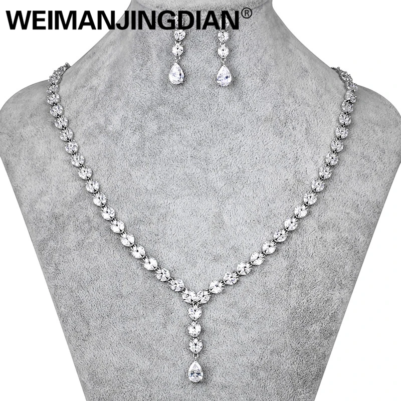 WEIMANJINGDIAN длинные Подвески кубический цирконий CZ Кристалл ожерелье и серьги