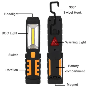 

Powerful Portable COB+LED LED Flashlight Magnetic Work Light 360 Degree Stand Hanging Torch Lamp For Work Red White Light