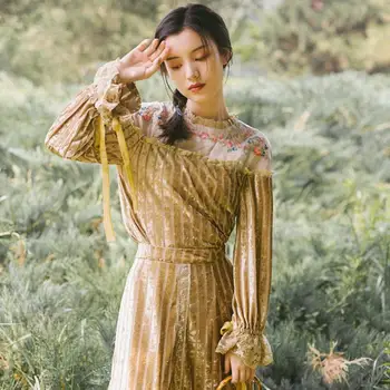 

Mori girls 2020 new fashion brand long sleeve embroidery shirt + retro velvet skirt suit sets w956 two pieces lolita suits dress