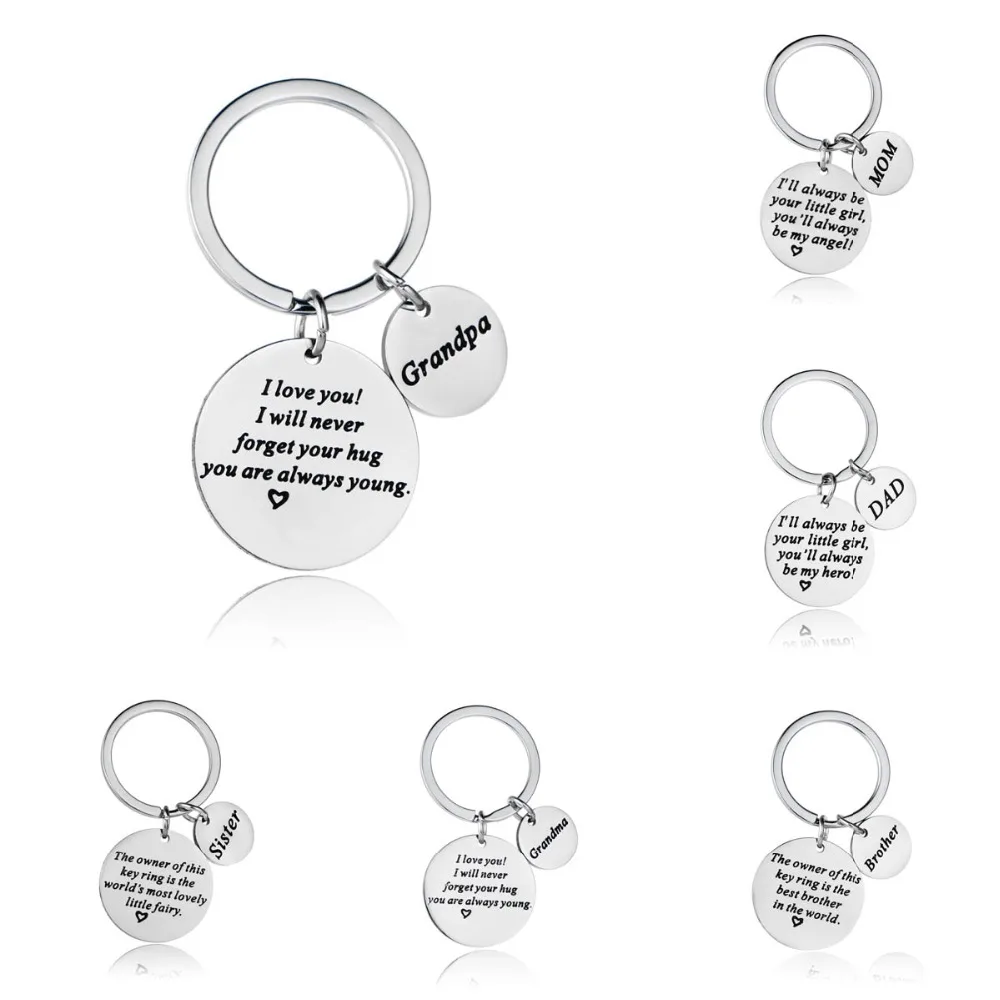 Egurs Mom/Dad/Daughter/Sister/Grandma/Grandpa/Brother/Uncle/Aunt/Son I Love you to the moon and back Key Ring Keyring Keychain Novelty Keyring Gift Silver sister
