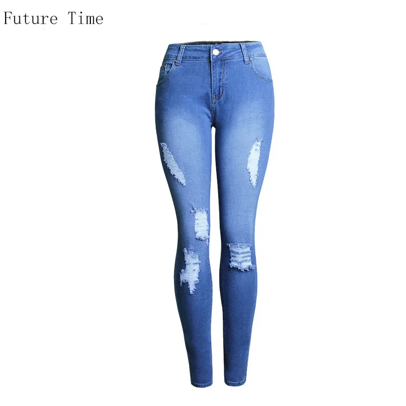 European Hot Sale Blue Jeans For Women Slim  Stretched Elastic Low Waist Pencil Pants Skinny Hole Fashion Female Pants NZ292