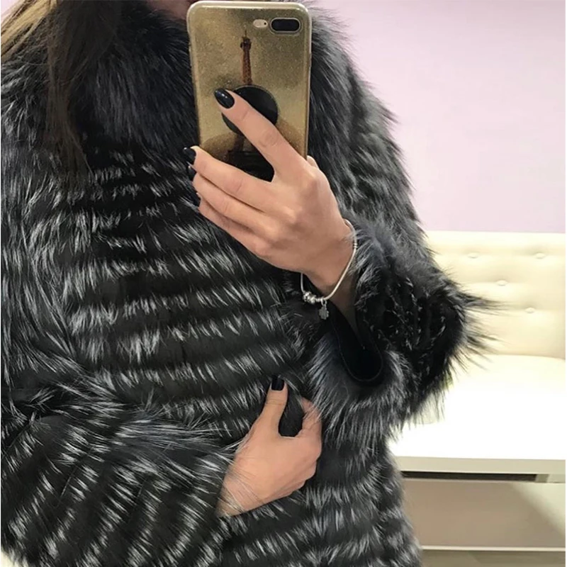 FURSARCAR женская шуба из натурального Лисьего меха Роскошные шубы черно бурой