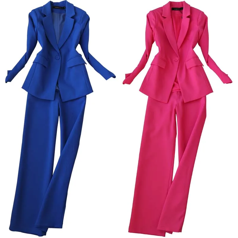 Spring and Autumn New Women's Single Button Fashion Slim Thin Long Sleeve Small Suit Wide Leg Pants Casual Professional Set JQ57 | Женская