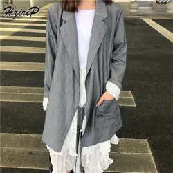 HziriP Корея шик для женщин длинные пиджаки для демисезонный Полосатый с длинным рукавом форма стиль работы дамы повседневное офисн