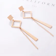 Популярные Ретро Стильные серьги-гвоздики квадратная сборка длинные золотые из нержавеющей стали серьги г. дизайн подчеркнутая геометричность