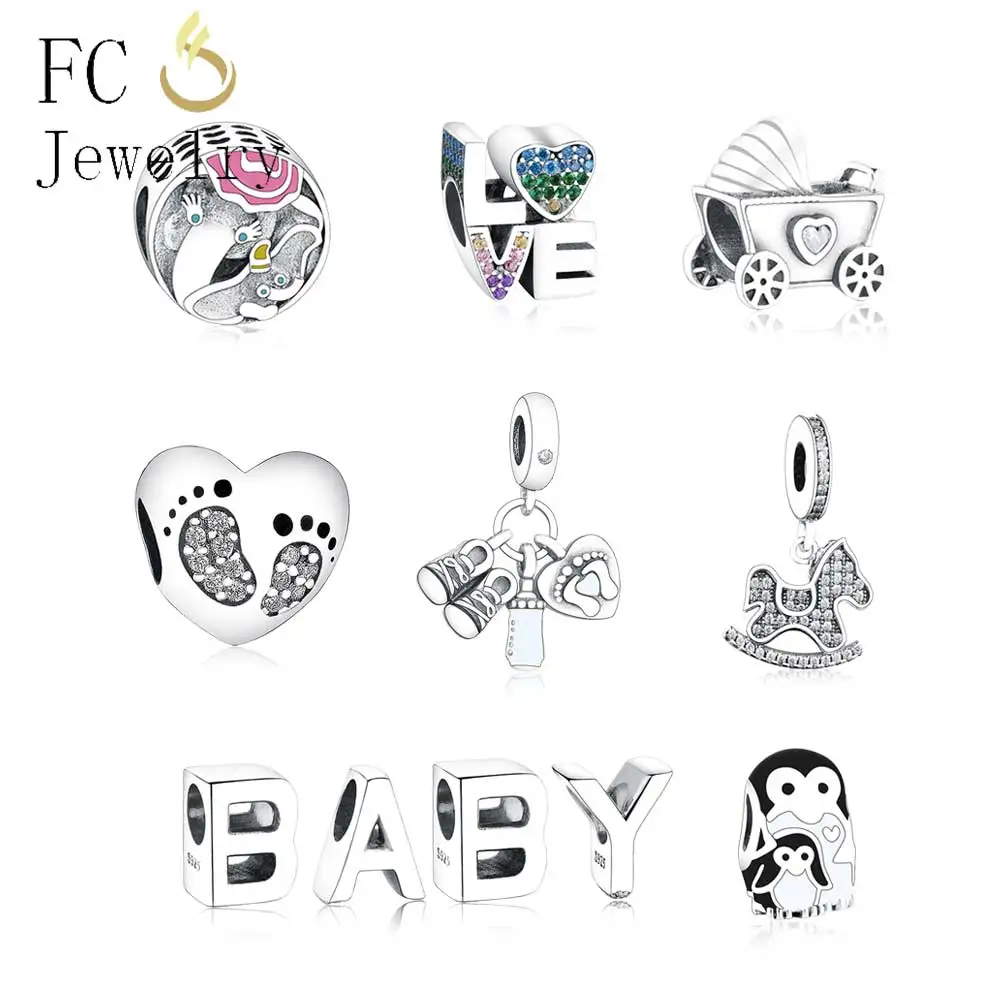 

Genuine 925 Sterling Silver Baby Shoes Bottle Charm Dangle Fits Original Pandora Charm Bracelet DIY Jewelry For Baby child Gift