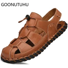 Новые модные мужские сандалии; повседневная кожаная обувь; мужские летние дышащие пляжные сандалии; мужская обувь на плоской подошве; уличные сандалии для мужчин